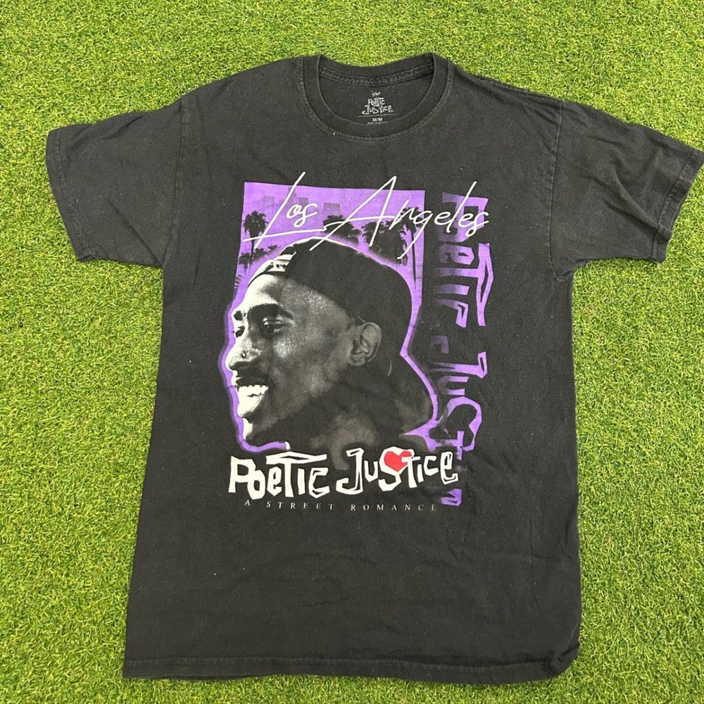 Poetic Justice Tupac Shakur Graphic T-Shirt Black‎ Purple Mens Medium Movie Tee